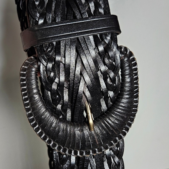 Talbots Woven Wide Leather Belt Black Boho Dressy Casual M - Picture 5 of 7